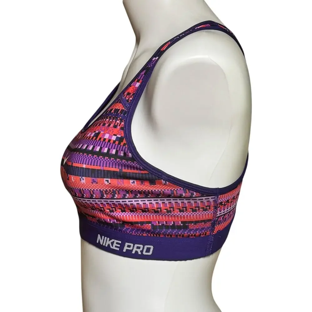 Nike Pro Racer Back Sports Bra 8-Bit Purple Red Black Medium